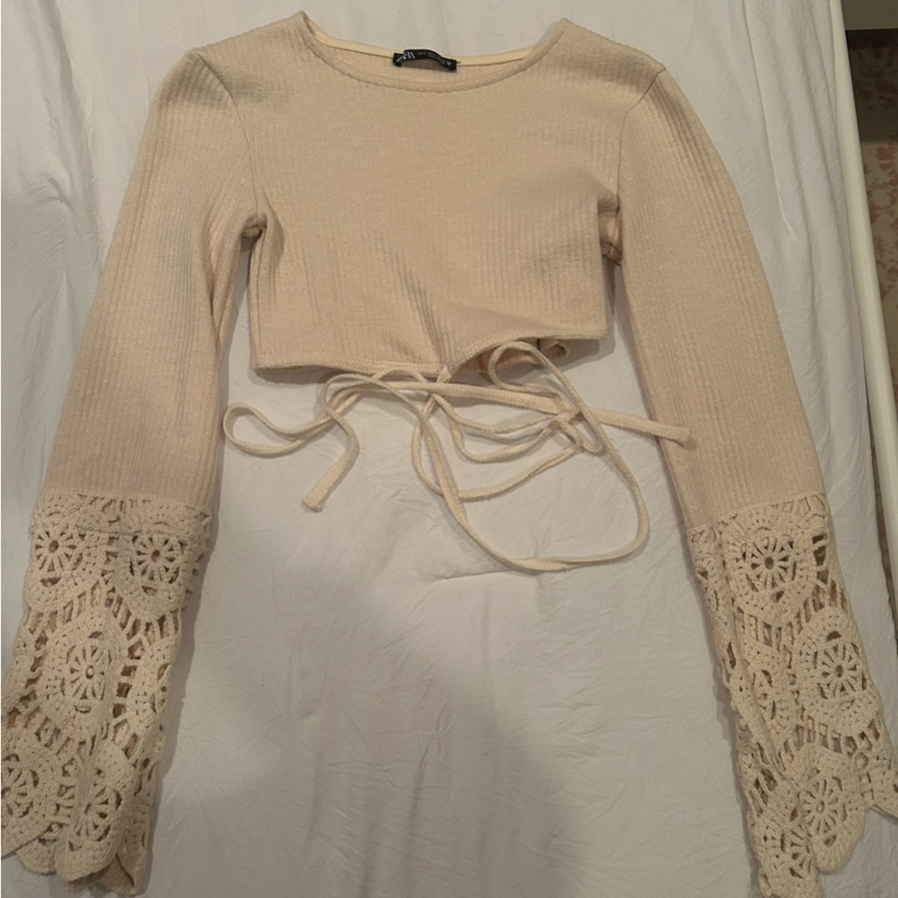Zara Knit Top with Lace Sleeves